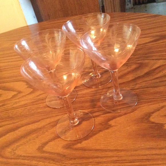 Vintage Other - Vintage set of 4 pink depression cocktail glasses+ Vintage Other - Vintage set of 4 pink depression cocktail glasses+